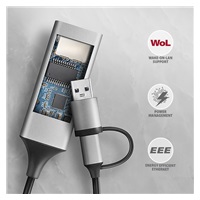 AXAGON ADE-TXCA, USB-C + USB-A 3.2 Gen 1 - Gigabit Ethernet síťová karta, Asix AX88179, auto instal