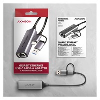 AXAGON ADE-TXCA, USB-C + USB-A 3.2 Gen 1 - Gigabit Ethernet síťová karta, Asix AX88179, auto instal