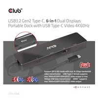 Club 3D dokovací stanice USB-C 3.2 Gen1 6in1 Hub 1x USB-C Video 4K60Hz, 1x HDMI 4K60Hz, 2x USB-A, USB-C PD 100W, RJ45