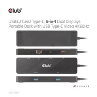 Club 3D dokovací stanice USB-C 3.2 Gen1 6in1 Hub 1x USB-C Video 4K60Hz, 1x HDMI 4K60Hz, 2x USB-A, USB-C PD 100W, RJ45