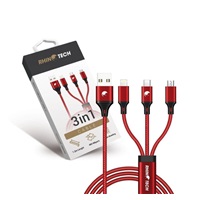RhinoTech nabíjecí a datový kabel 3v1 USB-A (MicroUSB + Lightning + USB-C) 1,2m červená