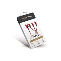 RhinoTech nabíjecí a datový kabel 3v1 USB-A (MicroUSB + Lightning + USB-C) 1,2m červená