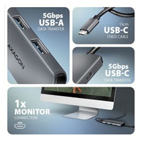 AXAGON HMC-5H8K, USB 5Gbps hub, 2x USB-A, USB-C, HDMI 8k/30Hz, PD 100W, kabel USB-C 15cm