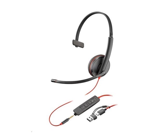 Poly Blackwire 3215 náhlavní souprava, 3.5 mm jack + USB-C/A adaptér, mono (bulk)