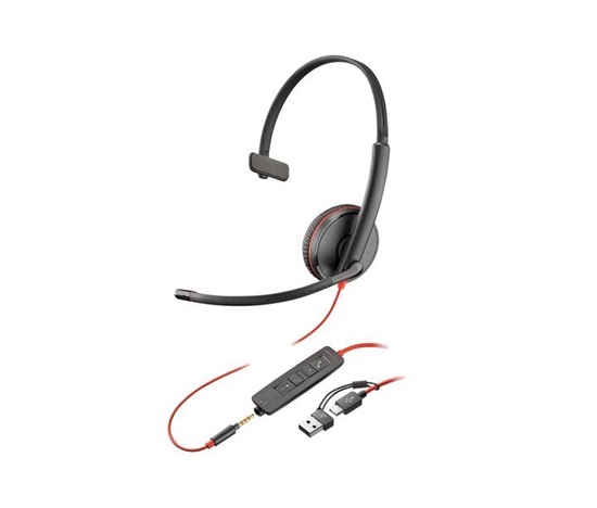 Poly Blackwire 3215 náhlavní souprava, 3.5 mm jack + USB-C/A adaptér, mono