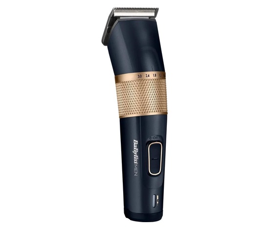 BaByliss E986E zastřihovač na vlasy, 8 nástavců, na akumulátor, ovládací tlačítka, titanové břity, voděodolný