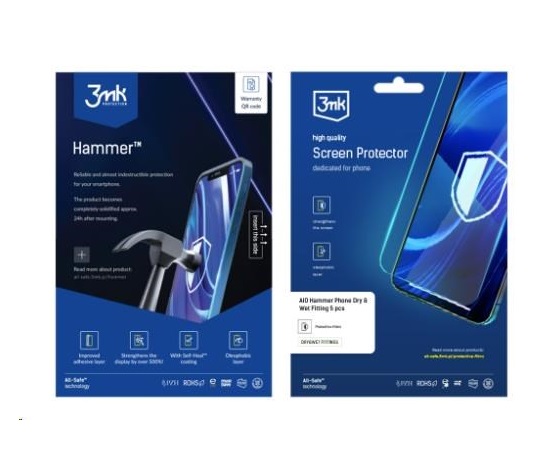 3mk All-Safe - AIO fólie Hammer Dry & Wet Fitting Phone, 5 ks