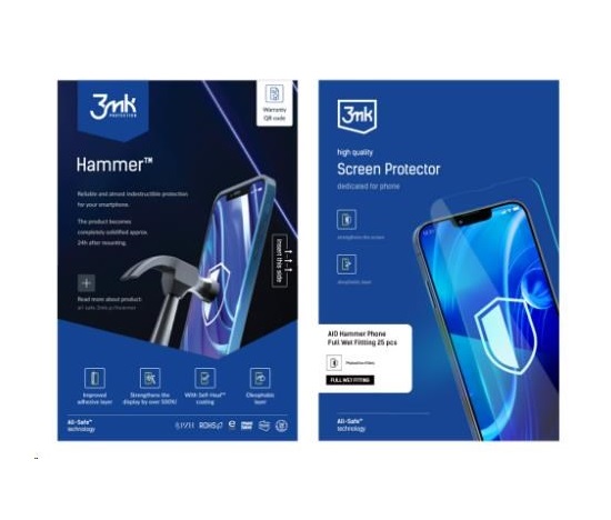 3mk All-Safe - AIO fólie Hammer Full Wet Fitting Phone, 25 ks