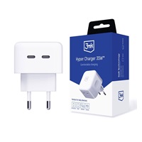 3mk síťová nabíječka - Hyper Charger 35W, GaN, 2x USB-C (PD), bílá