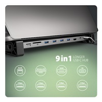 AXAGON HMC-10HLS, USB 5Gbps hub, 4x USB-A, HDMI 4k/60Hz, RJ-45 GLAN, SD/mSD, PD 100W, kabel USB-C 25cm