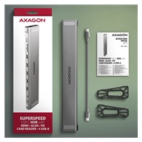 AXAGON HMC-10HLS, USB 5Gbps hub, 4x USB-A, HDMI 4k/60Hz, RJ-45 GLAN, SD/mSD, PD 100W, kabel USB-C 25cm