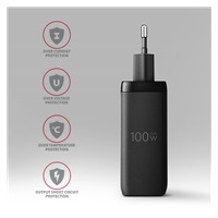 AXAGON ACU-DPQ100, GaN nabíječka do sítě 100W, 3x port (USB-A + dual USB-C), PD3.0/PPS/QC4+/Apple, černá