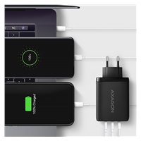 AXAGON ACU-DPQ100, GaN nabíječka do sítě 100W, 3x port (USB-A + dual USB-C), PD3.0/PPS/QC4+/Apple, černá