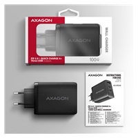 AXAGON ACU-DPQ100, GaN nabíječka do sítě 100W, 3x port (USB-A + dual USB-C), PD3.0/PPS/QC4+/Apple, černá
