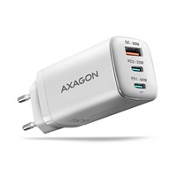 AXAGON ACU-DPQ65W, GaN nabíječka do sítě 65W, 3x port (USB-A + dual USB-C), PD3.0/QC4+/PPS/Apple, bílá
