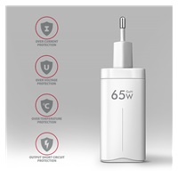AXAGON ACU-DPQ65W, GaN nabíječka do sítě 65W, 3x port (USB-A + dual USB-C), PD3.0/QC4+/PPS/Apple, bílá