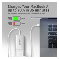 AXAGON ACU-DPQ65W, GaN nabíječka do sítě 65W, 3x port (USB-A + dual USB-C), PD3.0/QC4+/PPS/Apple, bílá