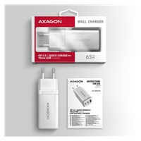 AXAGON ACU-DPQ65W, GaN nabíječka do sítě 65W, 3x port (USB-A + dual USB-C), PD3.0/QC4+/PPS/Apple, bílá