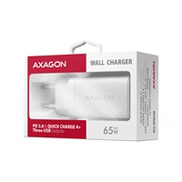 AXAGON ACU-DPQ65W, GaN nabíječka do sítě 65W, 3x port (USB-A + dual USB-C), PD3.0/QC4+/PPS/Apple, bílá