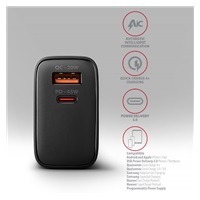 AXAGON ACU-PQ45 GaN nabíječka do sítě 45W, 2x port (USB-A + USB-C), PD3.0/PPS/QC4+/SFC 2.0/AFC/Apple