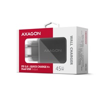 AXAGON ACU-PQ45 GaN nabíječka do sítě 45W, 2x port (USB-A + USB-C), PD3.0/PPS/QC4+/SFC 2.0/AFC/Apple