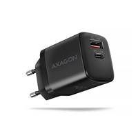 AXAGON ACU-PQ20, nabíječka do sítě 20W, 2x port (USB-A + USB-C), PD3.0/PPS/QC4+/AFC/Apple, černá