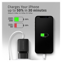 AXAGON ACU-PQ20, nabíječka do sítě 20W, 2x port (USB-A + USB-C), PD3.0/PPS/QC4+/AFC/Apple, černá