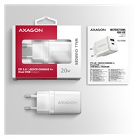 AXAGON ACU-PQ20W, nabíječka do sítě 20W, 2x port (USB-A + USB-C), PD3.0/PPS/QC4+/AFC/Apple, bílá