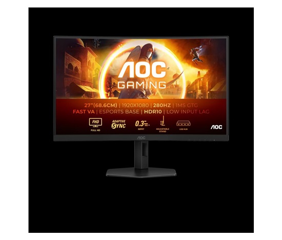 AOC MT VA LCD WLED 27" C27G4ZXU - Fast VA panel, 1920x1080, 280Hz, 2xHDMI, DP, USB 3.2, vysk nastavitelny, zakriven