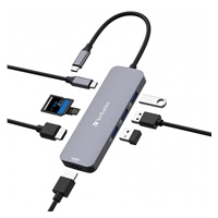 VERBATIM Hub USB-C Pro Multiport 8 Port, 3x USB 3.2, 1x USB-C, 2xHDMI, microSD/SD, šedá