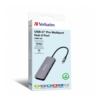 VERBATIM Hub USB-C Pro Multiport 9 Port, 3x USB 3.2, 2x USB-C, HDMI, RJ45, microSD/SD, šedá