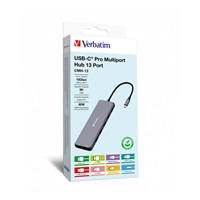 VERBATIM Hub USB-C Pro Multiport 13 Port, 6x USB-A, 2x USB-C, 2x HDMI, DP, RJ45, 3.5mm Jack audio, šedá
