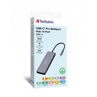 VERBATIM Hub USB-C Pro Multiport 14 Port, 5x USB-A, 2x USB-C, 2x HDMI, 1xVGA, RJ45, 3.5mm Jack audio, microSD/SD, šedá