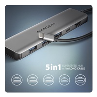 AXAGON HMC-5H, USB 5Gbps hub, 3x USB-A, HDMI 4k/30Hz, PD 100W, kabel USB-C 100cm