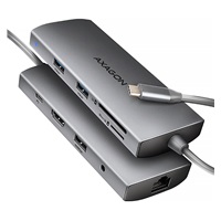 AXAGON HMC-8HLSA, USB 5Gbps hub, 3x USB-A, HDMI 4k/60Hz, RJ-45 GLAN, SD/microSD, audio, PD 100W, kabel USB-C 20cm