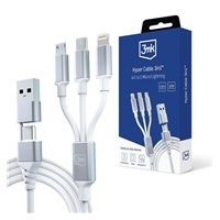 3mk nabíjecí kabel - Hyper Cable 3in1 A/C to C/Micro/Lightning 1.5m, bílá