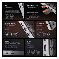 AXAGON HMC-KB-CS, USB 5Gbps hub s CZ/SK klávesnicí, HDMI 4K/60Hz, 3x USB-A, SD/mSD, audio, PD 100W, kabel USB-C 60cm