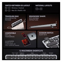 AXAGON HMC-KB-CS, USB 5Gbps hub s CZ/SK klávesnicí, HDMI 4K/60Hz, 3x USB-A, SD/mSD, audio, PD 100W, kabel USB-C 60cm