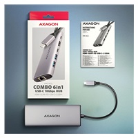 AXAGON HMC-6G2L, USB 10Gb/s hub, 2x USB-A, 1x USB-C, HDMI 4k/60, RJ-45, PD 100W, kabel USB-C 15cm