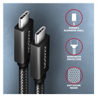AXAGON BUCM32-CM15AB, SPEED+ kabel USB-C <-> USB-C, 1.5m, USB 20Gbps, PD 100W 5A, 4K HD, ALU, oplet, černý