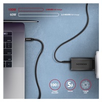 AXAGON BUCM32-CM15AB, SPEED+ kabel USB-C <-> USB-C, 1.5m, USB 20Gbps, PD 100W 5A, 4K HD, ALU, oplet, černý