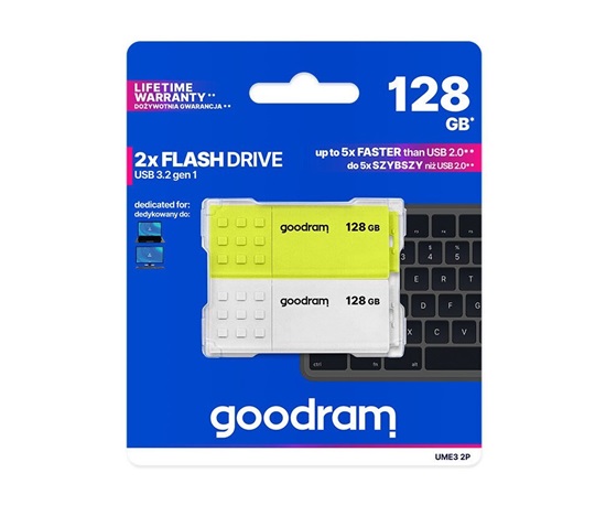 GOODRAM Flash Disk 2x128GB UME3, USB 3.0, žlutá, bílá