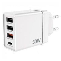 VERBATIM Univerzální adaptér nabíječka CHR-30EU2, 30W, 1x USB-C, 3x USB bílá