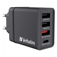 VERBATIM Univerzální adaptér nabíječka CHR-30EU2, 30W, 1x USB-C, 3x USB černá