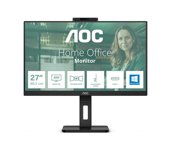 AOC MT IPS LCD WLED 27" Q27P3CW - IPS panel, 2560x1440, 2xHDMI, DP, USB-C, repro, pivot, webcam, rozbalen, vystaven