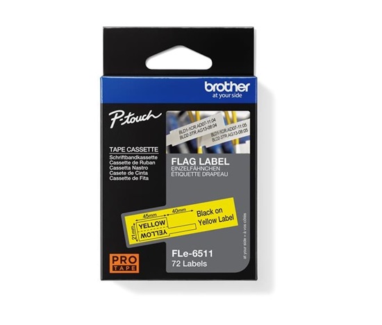 BROTHER FLe-6511 předřezané štítky - černá na žluté, 21 mm šířka