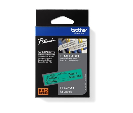BROTHER FLe-7511 předřezané štítky - černá na zelené, 21 mm šířka