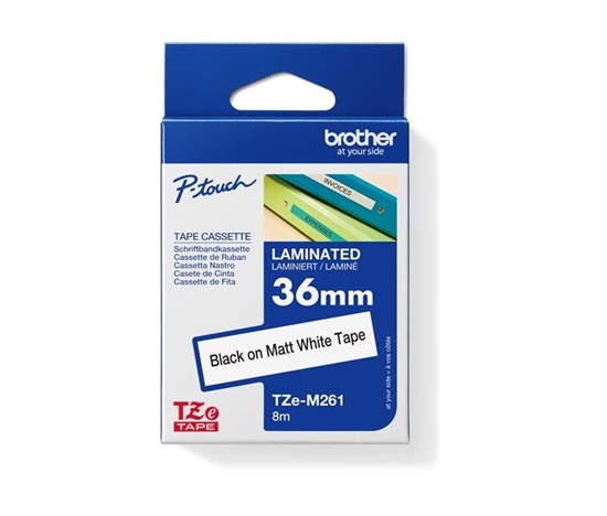 BROTHER Originální pásková kazeta pro tisk štítků Brother TZe-M261 – černý tisk na matném bílém podkladu, šířka 36 mm