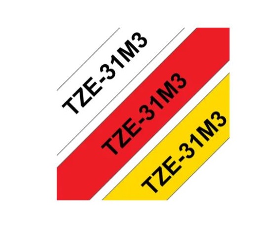 BROTHER Originální kazety s páskou Brother TZe-31M3 - černá na červené, bílé a žluté, šířka 12 mm
