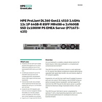 HPE PL DL360g11 4510 (2.4G/12C) 2x32G (P64706) 2x960G (P40498) 2x1000W MR408i-o 8SFF 4x1G Smart Choice